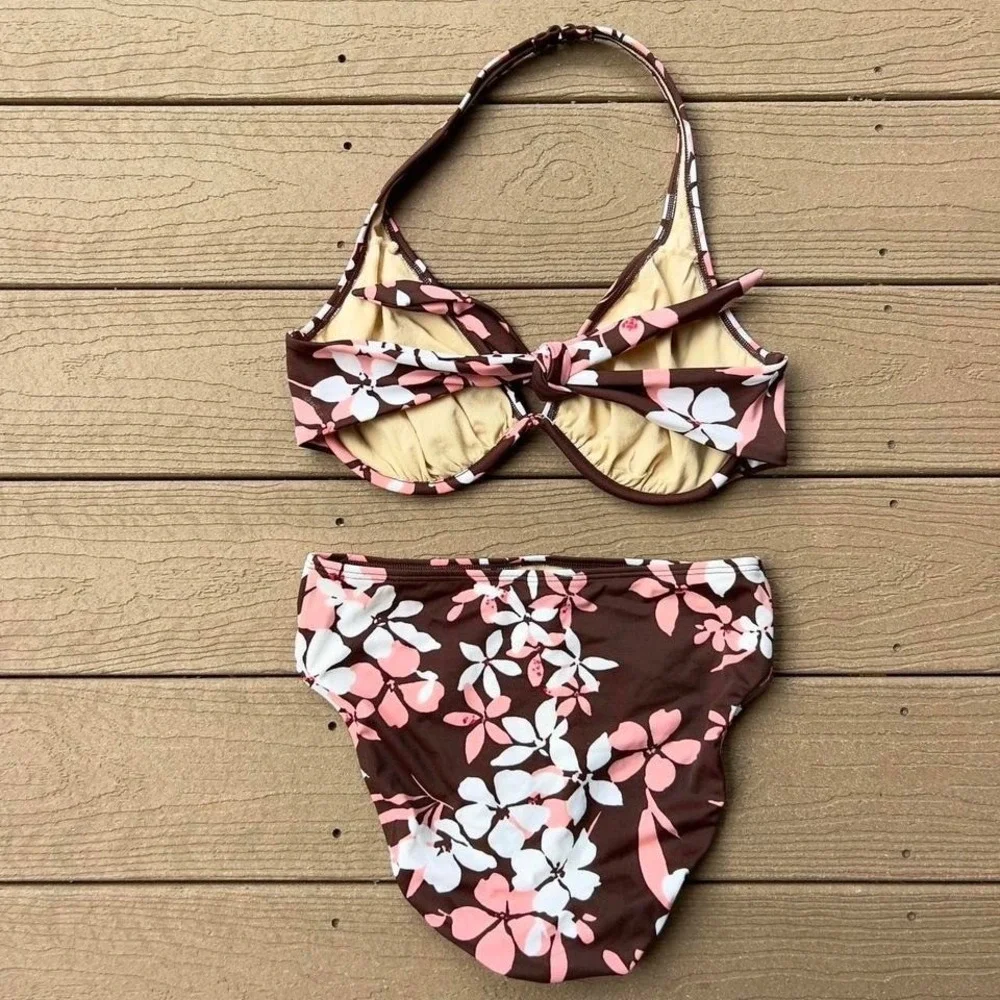 Vintage Y2K 2006 Victoria's Secret Brown & Pink Floral Bikini Set Swimsuit‎